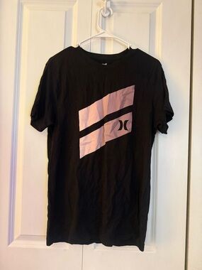Hurley Black Tee with Light Pink Diagonal Logo - Men's Short Sleeve
